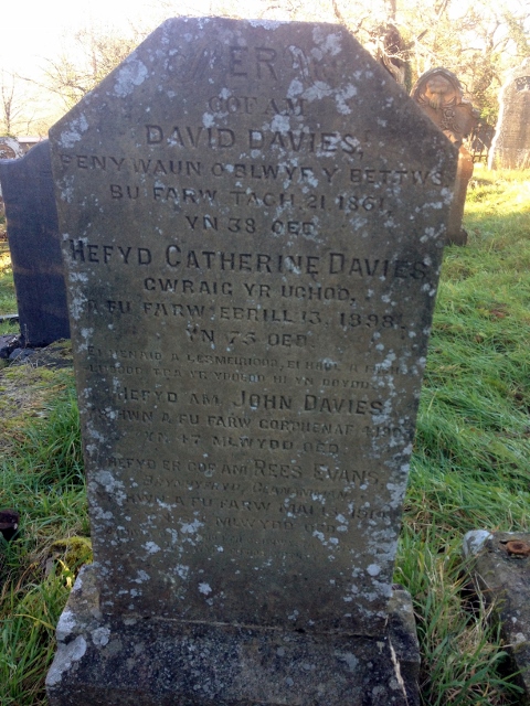 Headstone of David and Catherine Davies, John Davies and Rees Evans